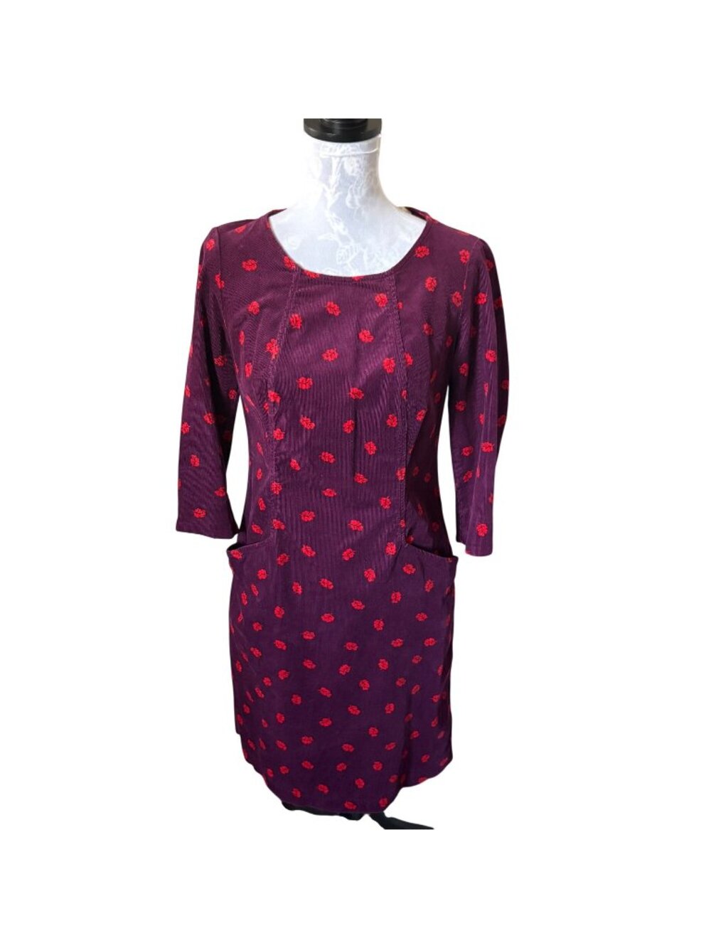 BODEN Christina Corduroy Dress Colorful Purple Red Size 8 Long